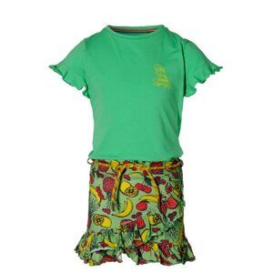 NWT QUAPI GREEN DRESS WITH FRUITS PRINT SKIRT